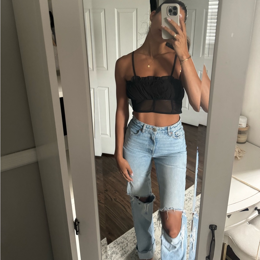 Black ruffle crop top